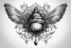 acorn with fairy wings tattoo idea