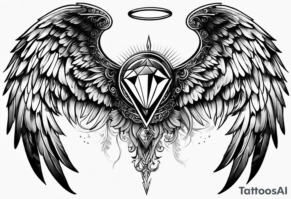 Angel wings with diamond tattoo idea