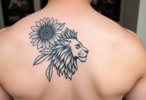 sunflower or multiple sunflowers and lion head profile tattoo idea