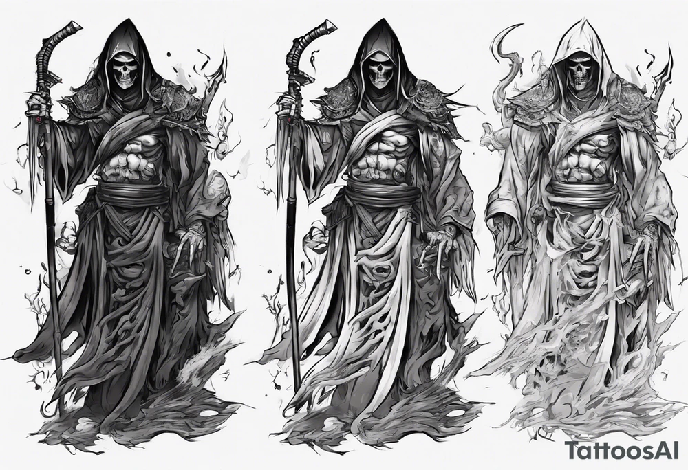 asian warrior who is alsoo  a grim reaper tattoo idea