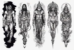 indian realistic leg sleeve with humans and maybe some animals evil looking tattoo idea