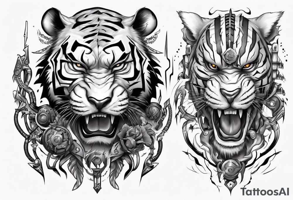 African Tiger warrior and lightning tattoo idea