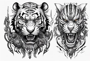 African Tiger warrior and lightning tattoo idea