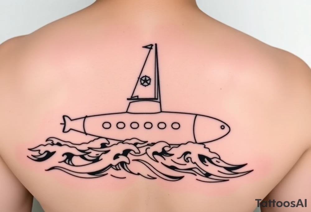 Submarine A classic sailboat navigating through waves, symbolizing your life’s journey.
	•	State Silhouettes: Waves forming the shapes of Texas, Connecticut, and Washington state, indicating the places you’ve called home.
	•	Navy Emblem: A subtle Navy insignia on the sail, honoring your spouse’s service.
	•	Cosmetology Symbols: Incorporate a comb and scissors subtly into the boat’s rigging or hull design. tattoo idea