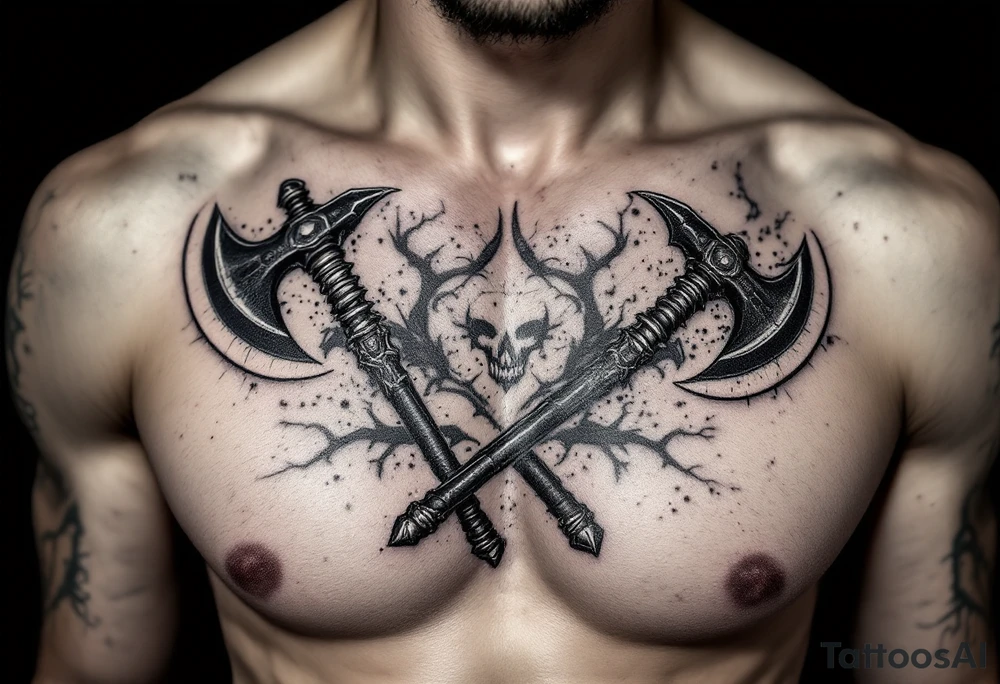 Roman weapons with axes tattoo idea