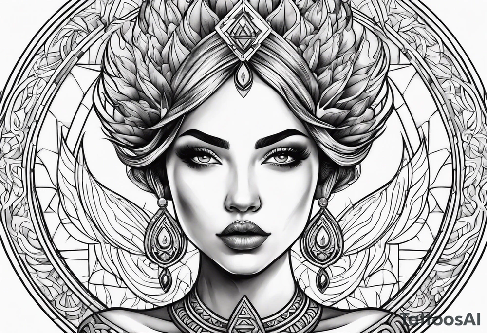 Woman holding fiery ball of divinity over her head tattoo idea