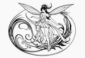 A fairy with a tail inspired by the logo of the show called Fairy Tail leaning in with her body tattoo idea