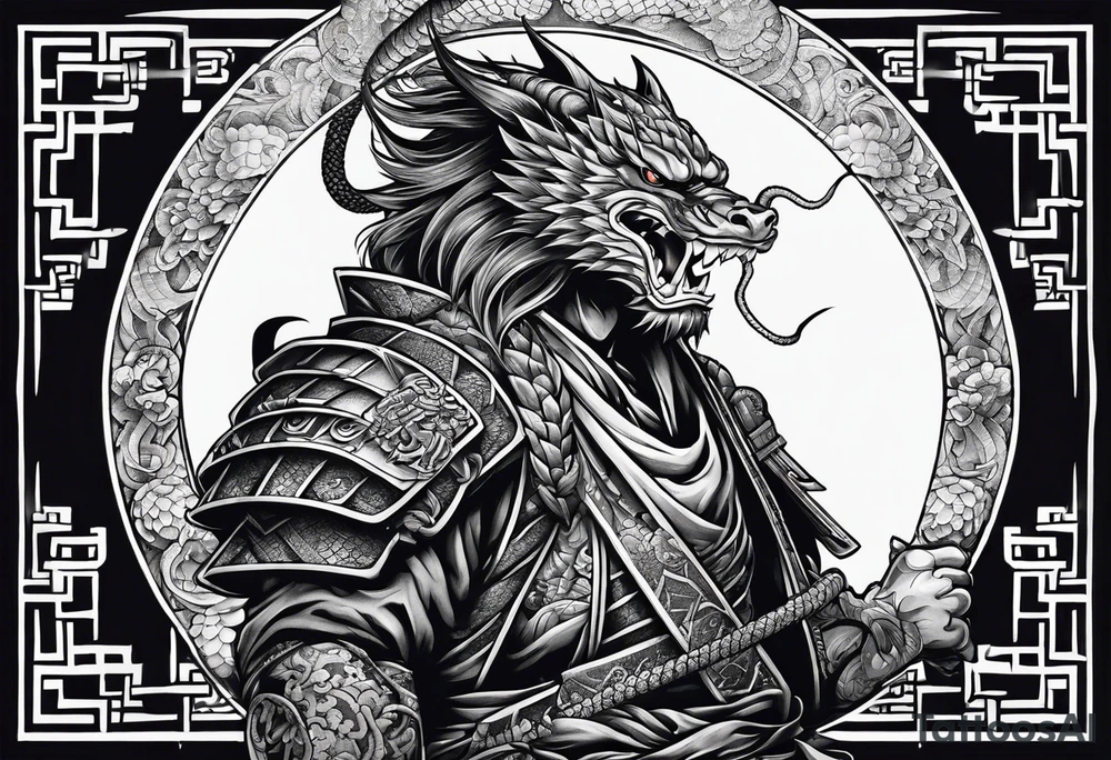 Japanese samurai -style tattoo with snake demons tattoo idea