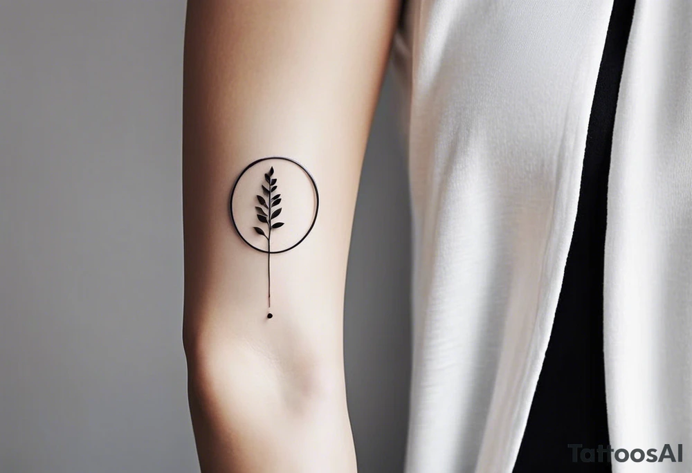 Here’s a description for the fourth idea:

	Minimalist black-and-white tattoo above the inner elbow, featuring an open circle with a small sprouting seed or budding plant inside, symbolizing new life and growth. From the seed, a fine, delicate lifeline extends outward, representing the journey of parent and child together. The design uses thin, clean lines for a simple, elegant, and symbolic look. tattoo idea