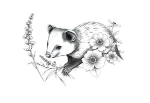 Opossum with lantanas and hellebores tattoo idea