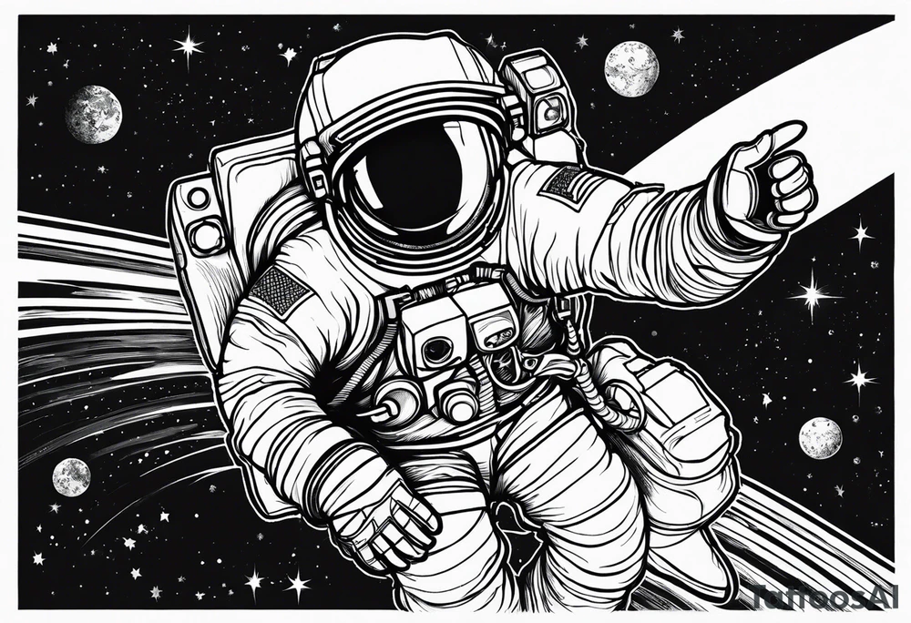 Astronaut floating in space without a helmet tattoo idea