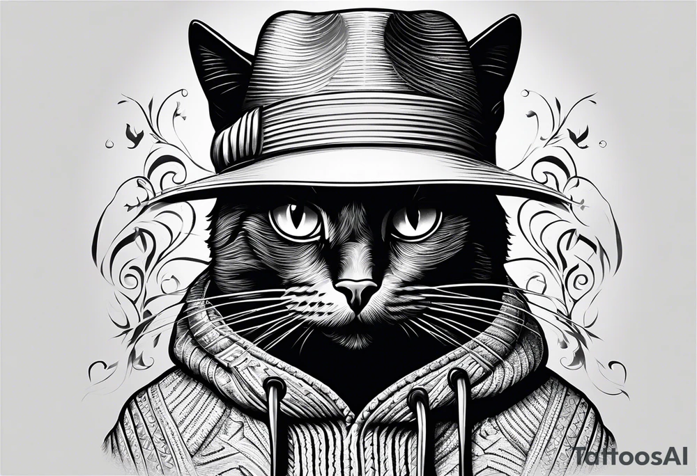 Black cat with a funny hat and a sweater tattoo idea Black cat with a funny hat and a sweater tattoo idea