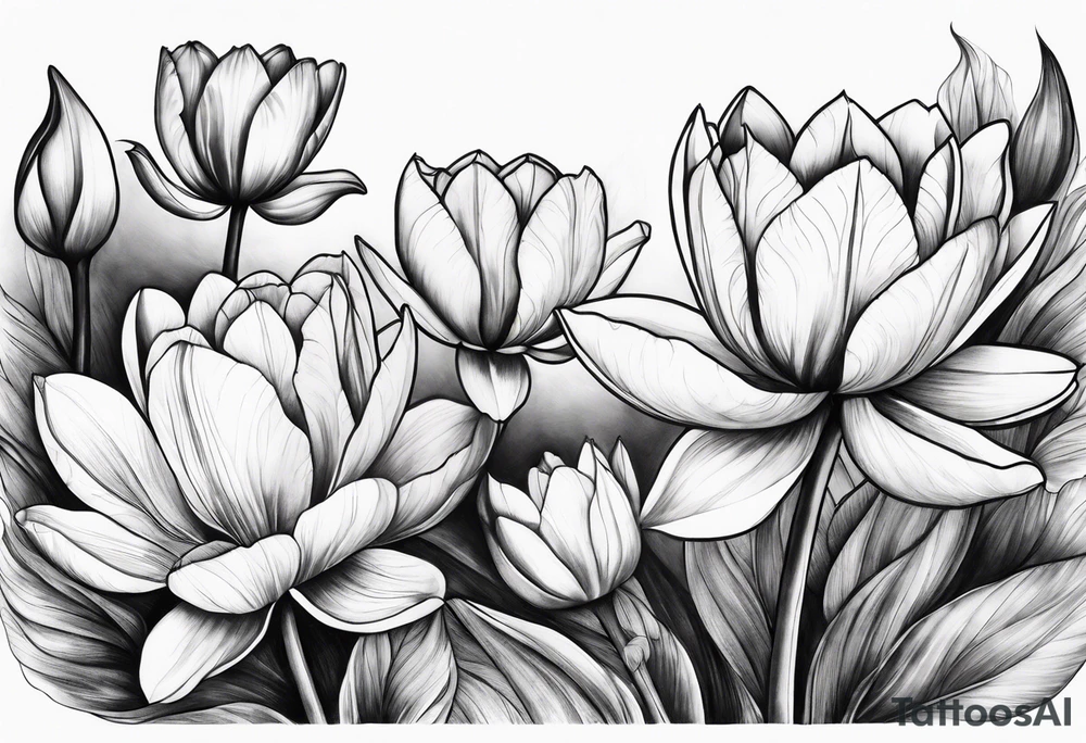 Tulips and water lilies tattoo idea