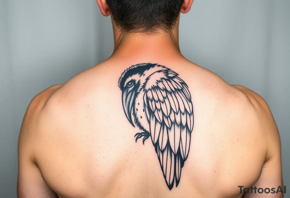 Half raven half peackock tattoo idea