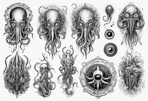 lovecraft long tattoo to put on the forearm, with eye and tentacle tattoo idea