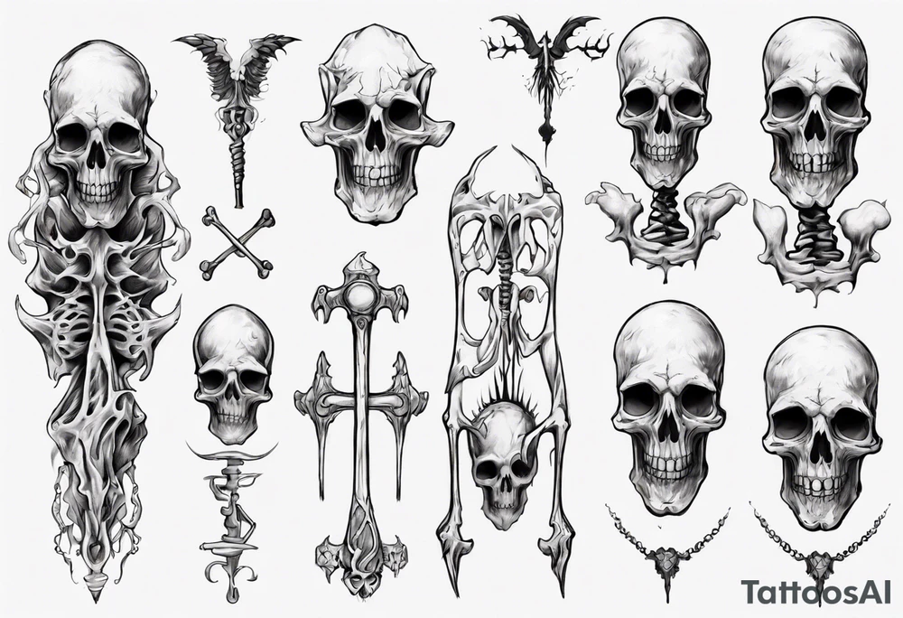 Tall creepy bone figure tattoo idea