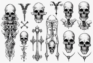 Tall creepy bone figure tattoo idea