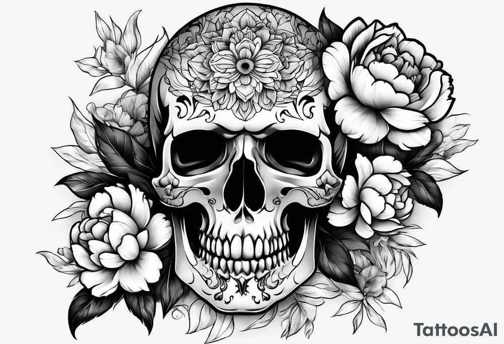 Skull with peony tattoo idea