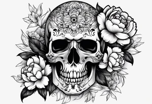 Skull with peony tattoo idea