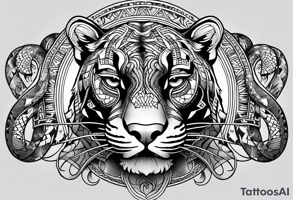 aztec black jaguar with snake tattoo idea