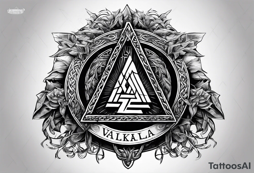 Valhalla sword shield  axe Valknut barbed wire chains tattoo idea