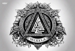 Valhalla sword shield  axe Valknut barbed wire chains tattoo idea