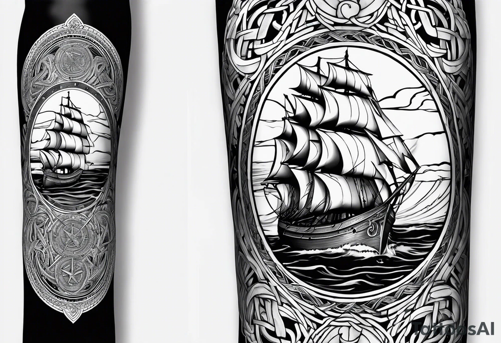 Celtic nautical scene, forearm, half sleeve, anchor, compass tattoo idea