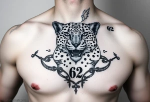 realistic cheetah on the chest with the number 62 somewhere around it tattoo idea