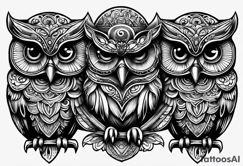 Owls 
Hear no evil, see no evil, speak no evil tattoo idea