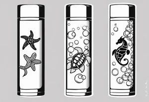 Small Starfish, Seahorse and turtle in a vertical line with bubbles tattoo idea