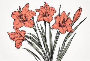 a narrow coral-colored gladiolus tattoo idea