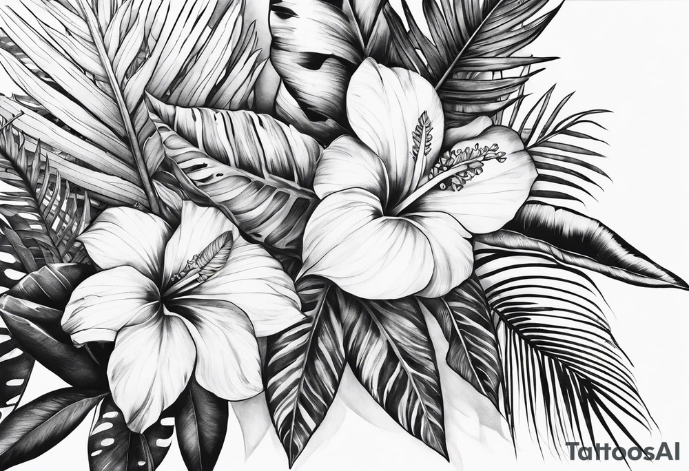 Tropical plants sleve tattoo idea