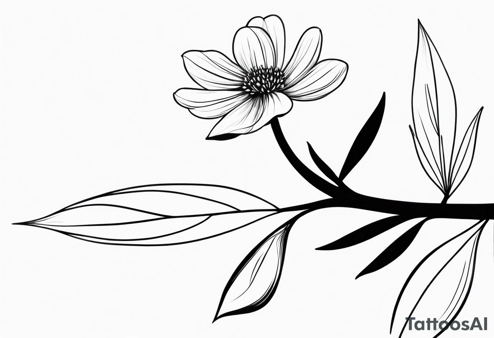 one very simple and no detailed waratha flower with stem in black and white, the few lines possible, fine-line, very minimalistic tattoo idea