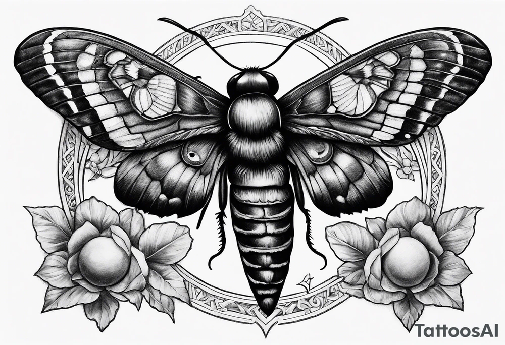 Death hawk moth with Pluto symbol in body of the moth tattoo idea