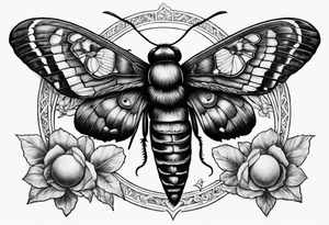 Death hawk moth with Pluto symbol in body of the moth tattoo idea