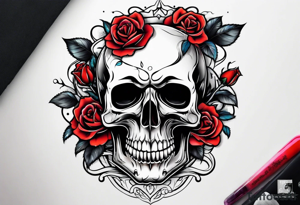 skull and roses tattoo idea