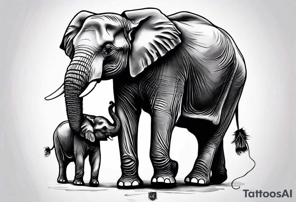 One elephant holding another elephant by a string tattoo idea