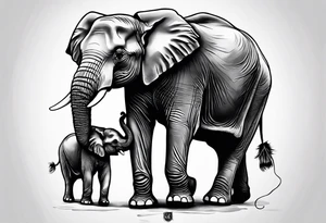 One elephant holding another elephant by a string tattoo idea
