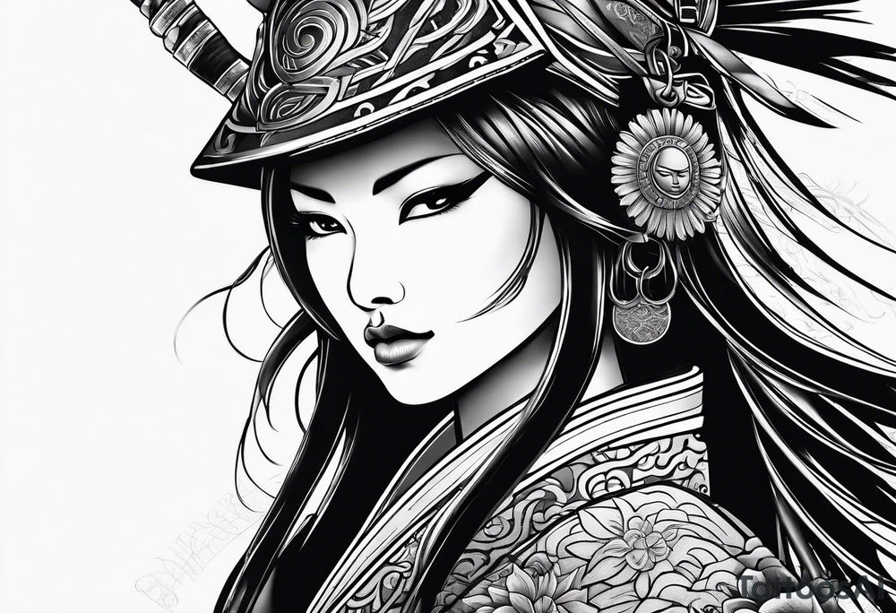 female samurai neotribal tattoo idea