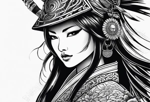 female samurai neotribal tattoo idea