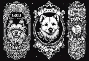 forearm tattoo lettering name of each of my dogs "Tasha Katie Kiera Zeke Pixie Bud Bear" tattoo idea