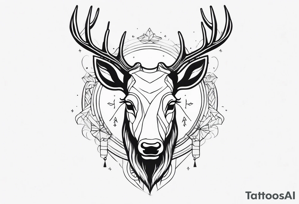 back tattoo of a front view reindeer with half the face as a skull tattoo idea