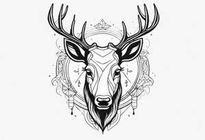 back tattoo of a front view reindeer with half the face as a skull tattoo idea