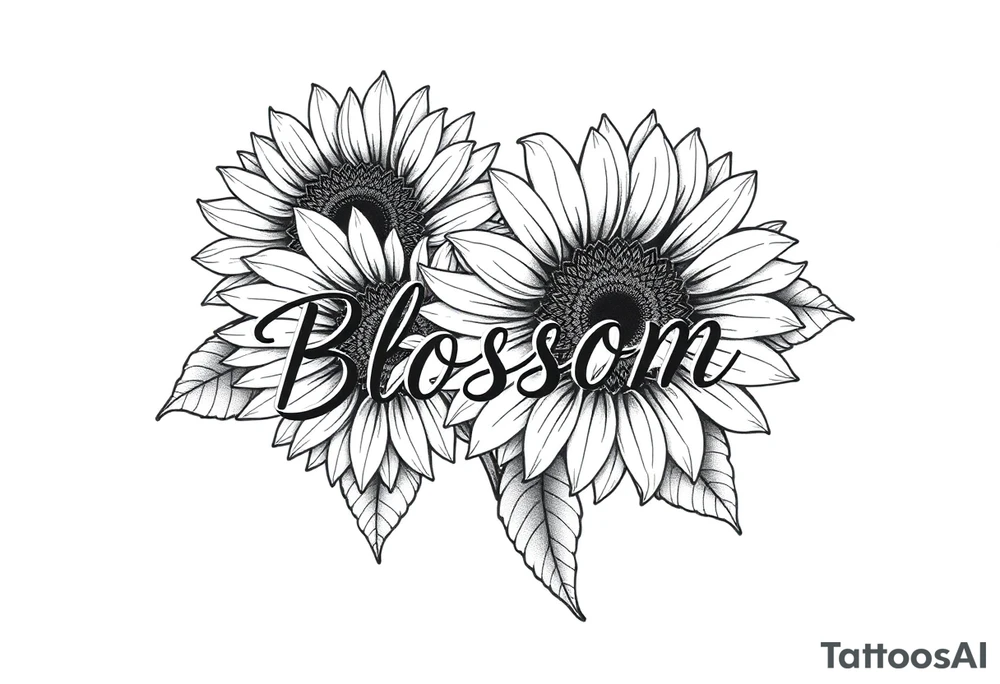 Sunflowers with “Blossom” written through it tattoo idea