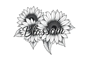 Sunflowers with “Blossom” written through it tattoo idea