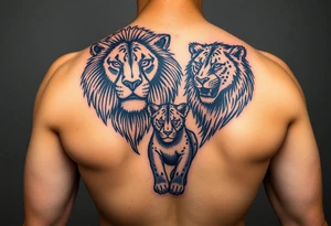 Male, female and cub lions tattoo idea