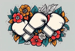 boxing gloves and flowers around the gloves  bold colors traditional old school vintage tattoo idea