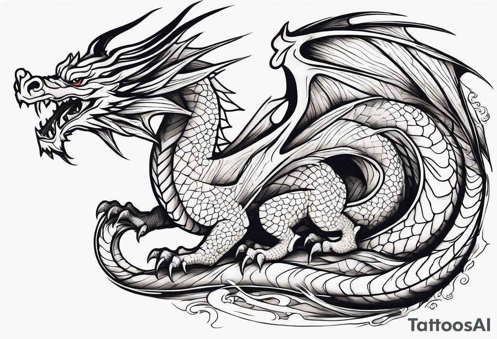 Fine like dragon wrapping around the back of knee not that scary and not going all the way around the knee not very detailed tattoo idea