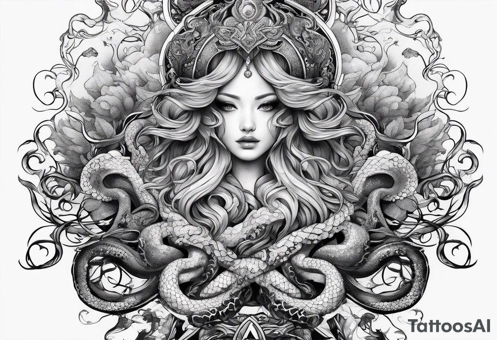 natural real entwined tentacles triangle tattoo idea