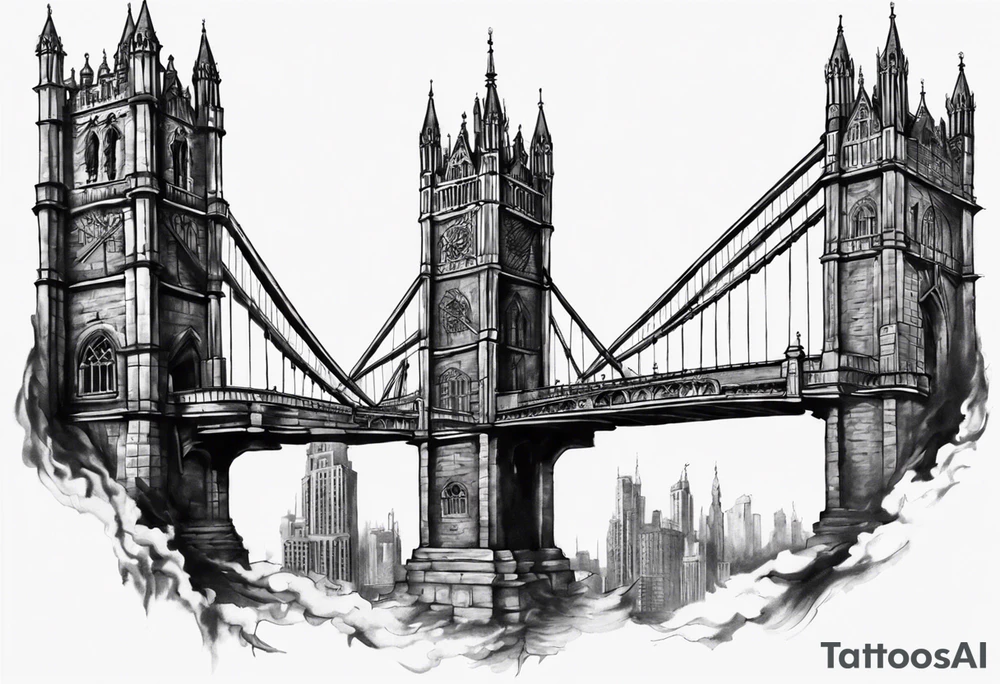 a bridge linking the top floor of two towers together tattoo idea